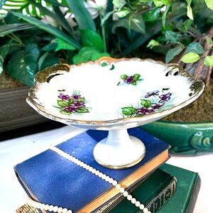 Norcrest Pierced Porcelain Pedestal Bowl Dish Compote